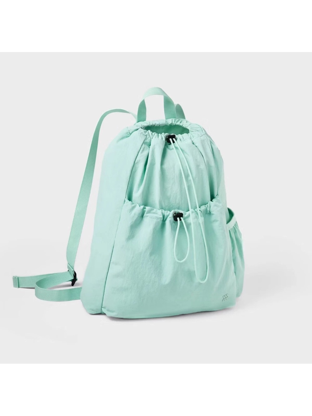 All in Motion Mint Green Cinch closure  Backpack Water Repellent Outer Pockets